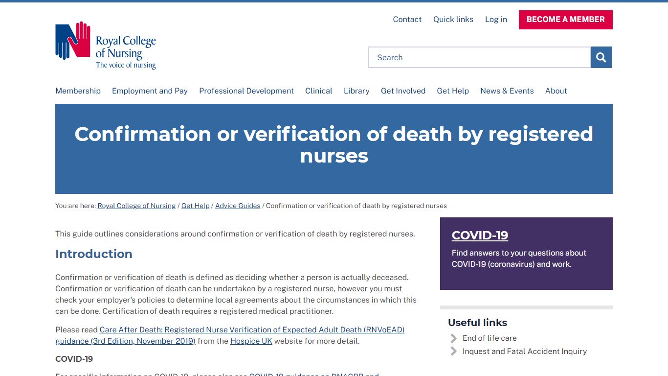 Confirmation or verification of death by registered nurses