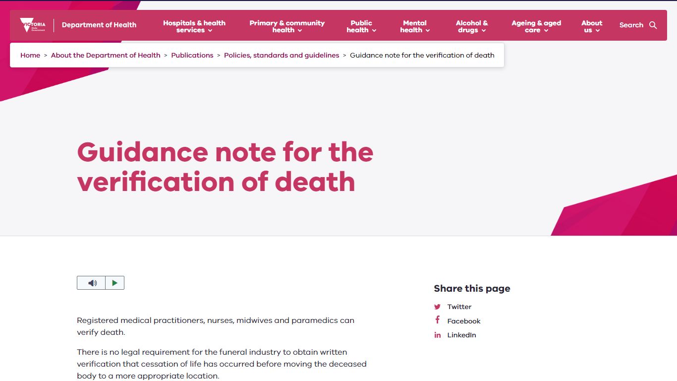 Guidance note for the verification of death - Health.vic