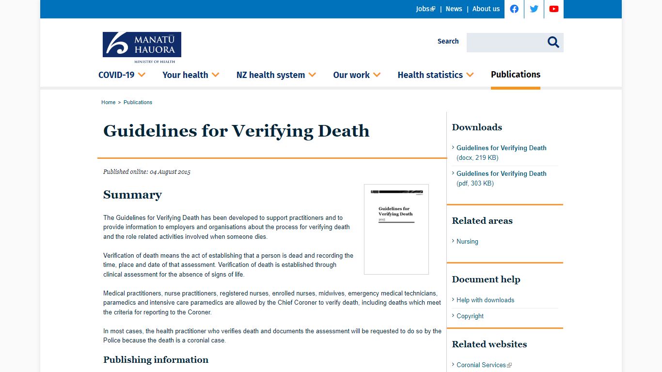 Guidelines for Verifying Death | Ministry of Health NZ